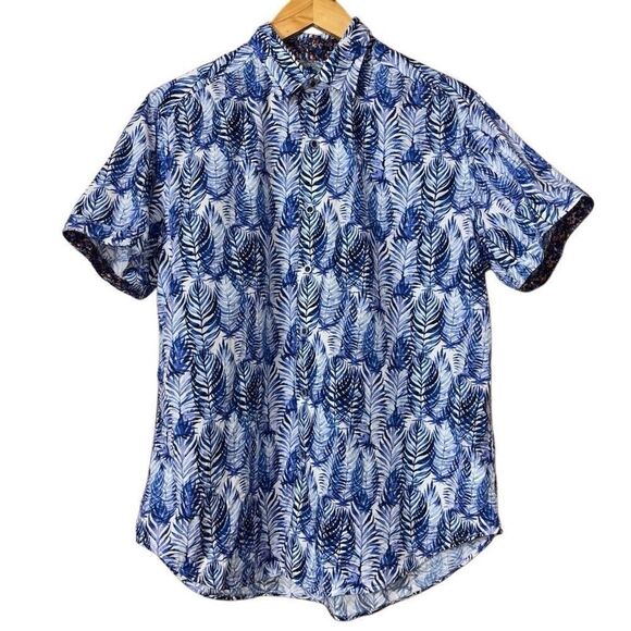 Robert Graham Ewing Button Down Shirt Short Sleeve Blue/white Medium - Picture 1 of 12